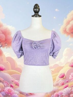 Dolls Kill Sugar Thrillz NWT Coquette Fairycore Rosette Puff Sleeve Crop Top M